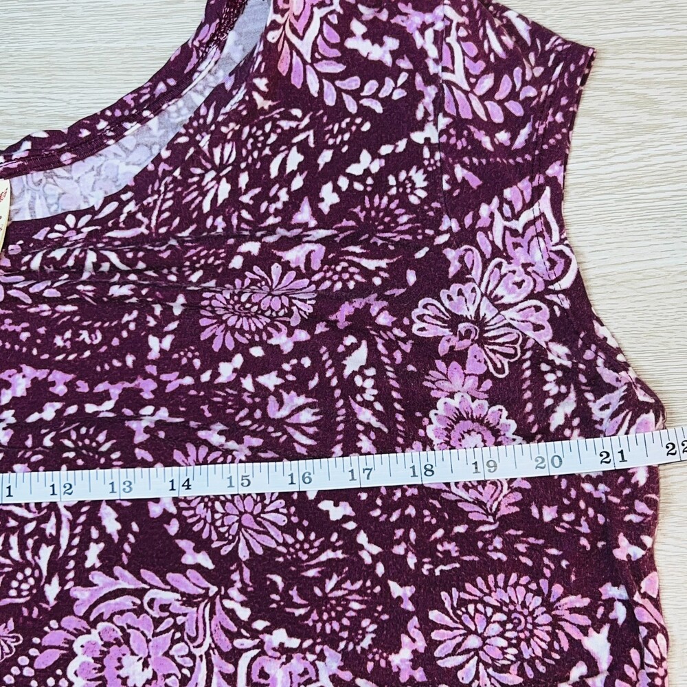 Faded Glory Top Womens XL Short Sleeve Blouse Burgundy Cottage Print Peplum Hem - Picture 10 of 13